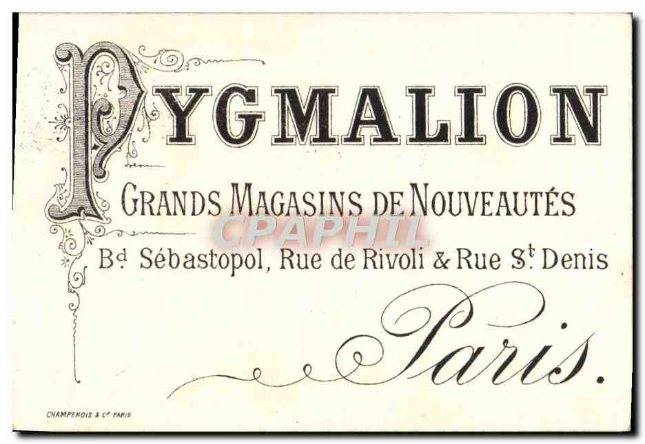 Chromo La grande soeur Pygmalion Bd Sebastopol Rue de Rivoli Rue St Denis Paris Partage du gouter Enfants — Rückseite