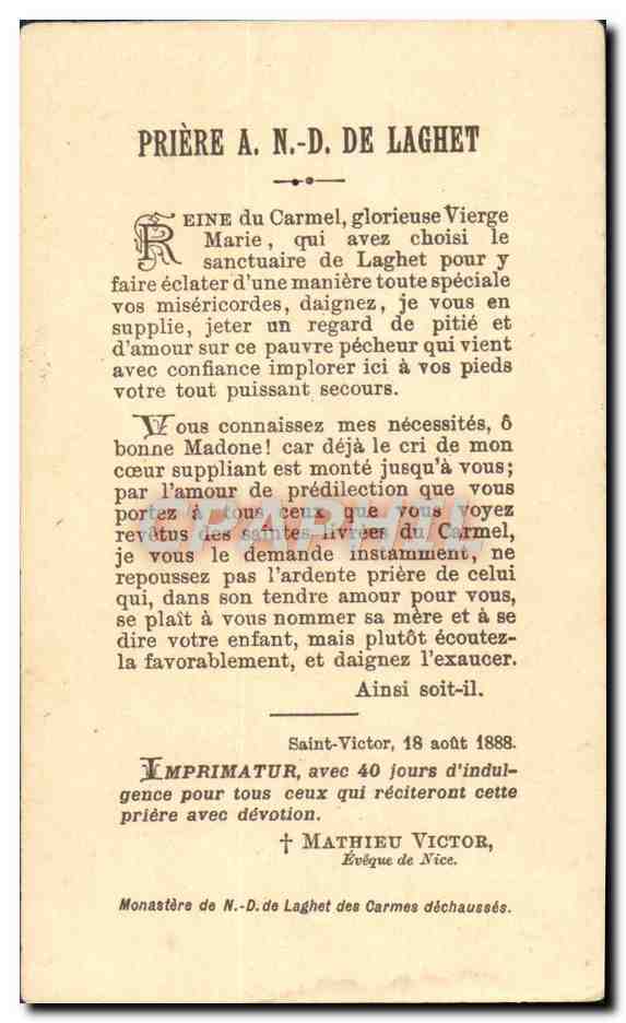 Image Notre Dame de Laghet  — Verso
