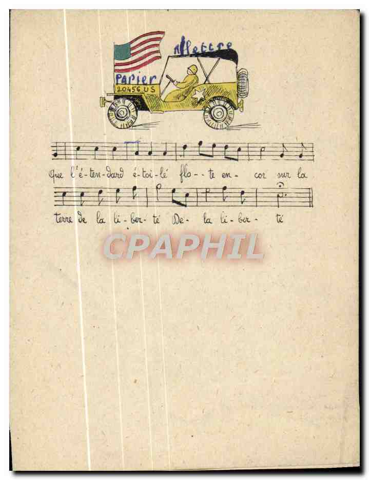 Double Feuillet vierge Chason Que l'etendard Etoile Jeep Militaria 