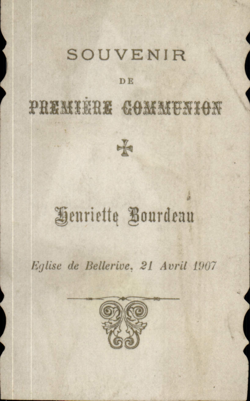 Première Communion — Henriette Bourdeau — Église de Bellerive, 21 Avril 1907