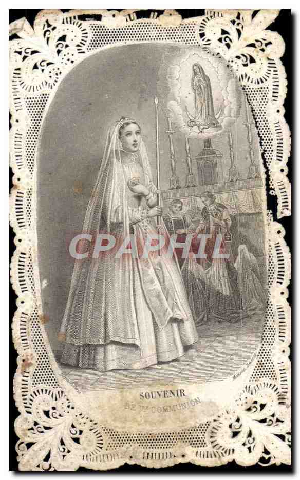 CPA Fantaisie Brodee Souvenir de communion