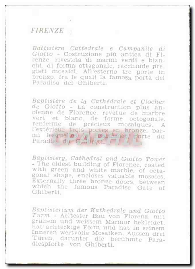 CPM Firenze Battistero Cattedrale E Campanile Di Gitto — Rückseite