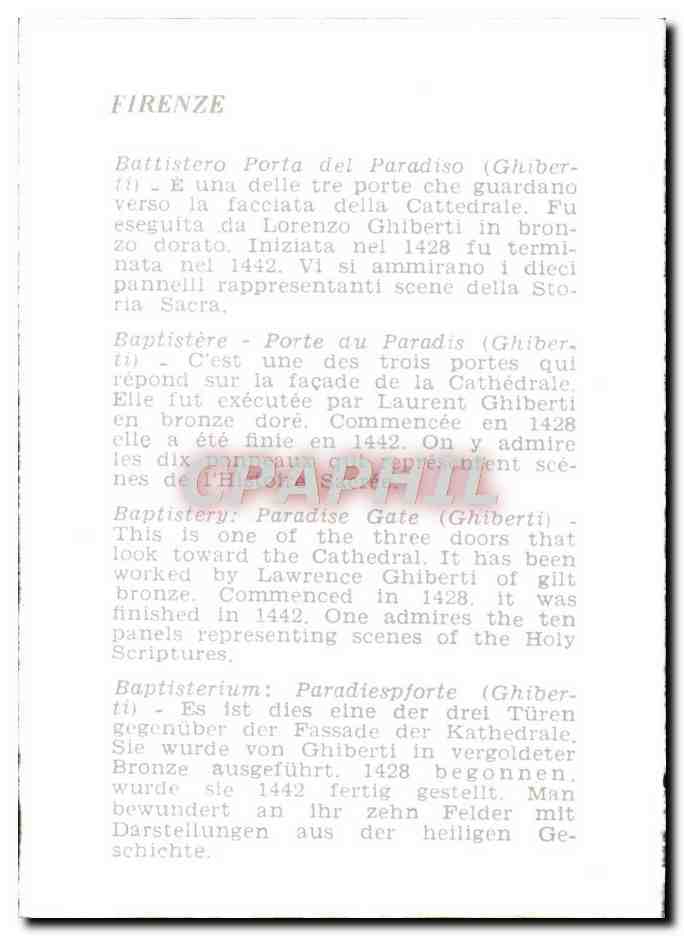CPM Firenze Battistero Porta Del Paradiso E Una Delle Tre Porte Che Guardano — Rückseite