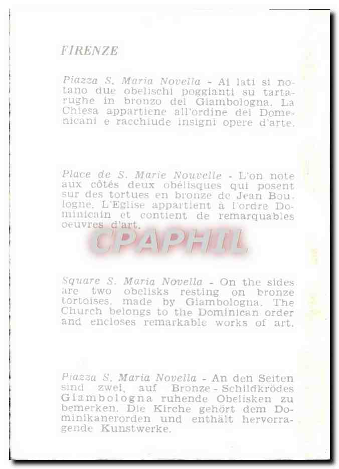 CPM Firenze Piazza S Maria Novella Ai Lati Si Notano Due Obelischi — Rückseite