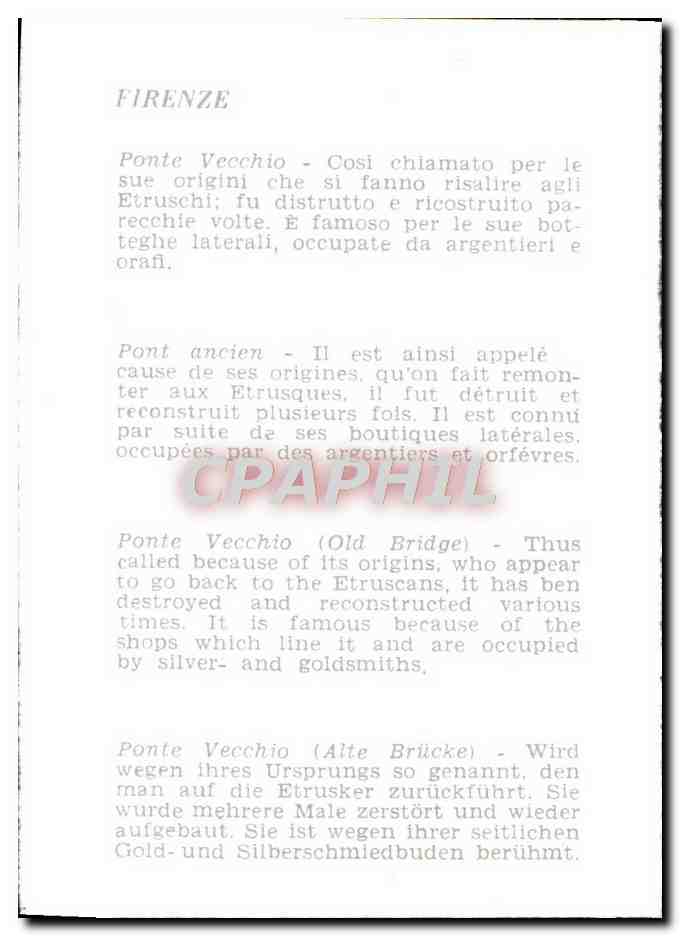 CPM Firenze Ponte Vecchio Cosi Chiamato Per Le Sue Origini Che Si Fanno Risalire Agli Etruschi — Rückseite