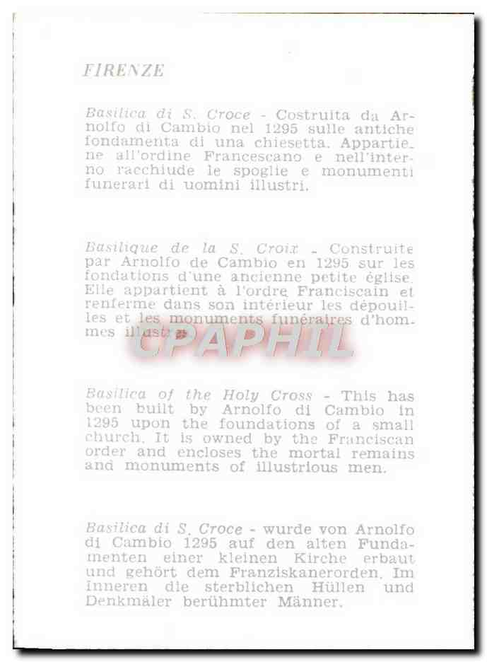 CPM Firenze Basilica Di S Croce Costruita Da Arnolfo Di Cambio — Rückseite
