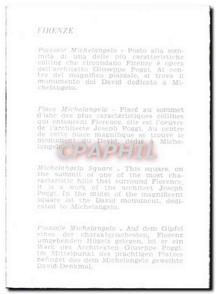CPM Firenze Piazzale Michelangelo Posto alla Sommita Di Una Delle Diu Caratteristiche Colline — Rückseite