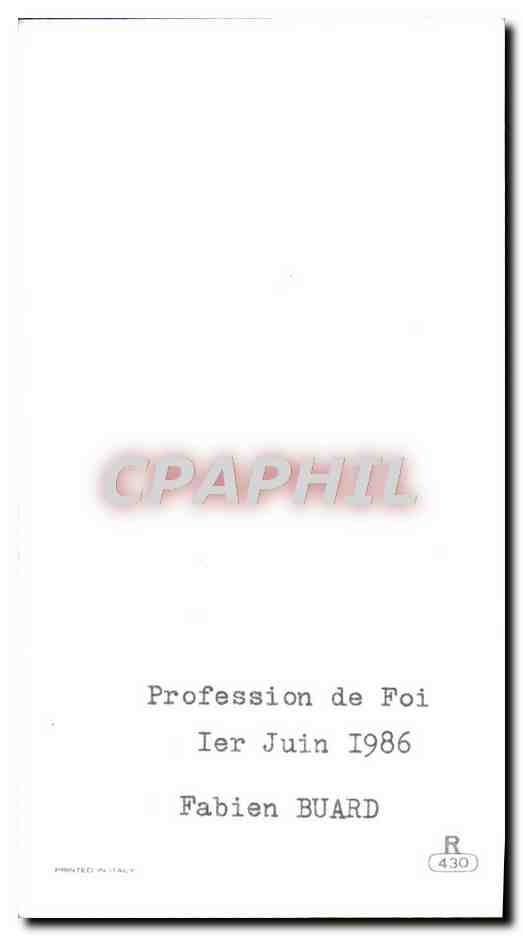 Image pieuse Jesus Es Tu A Moi Profession de foi 1 er juin 1986 Fabien Buard — Rückseite