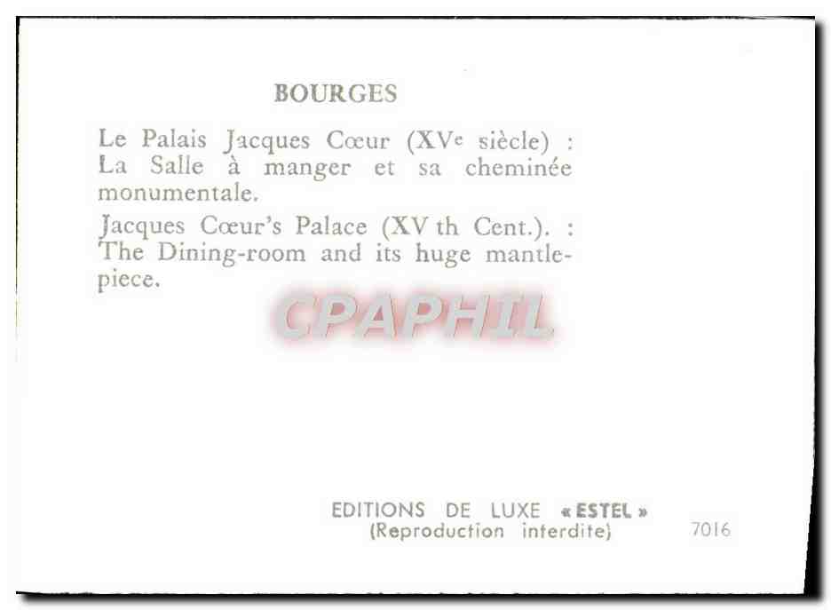 CPM Bourges Le Palais Jacques Coeur — Rückseite