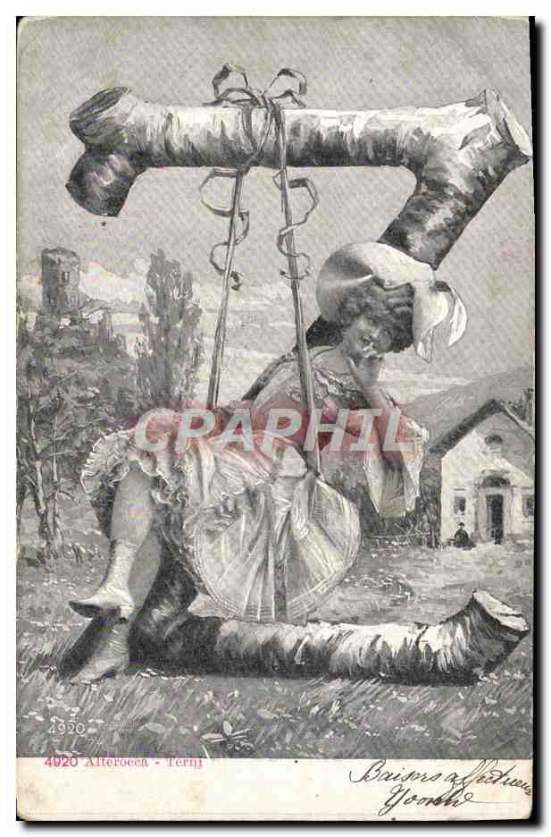 Femme assise sur un tronc d'arbre — scène de campagne — éditeur 'Alferroca - Terni' n°4820