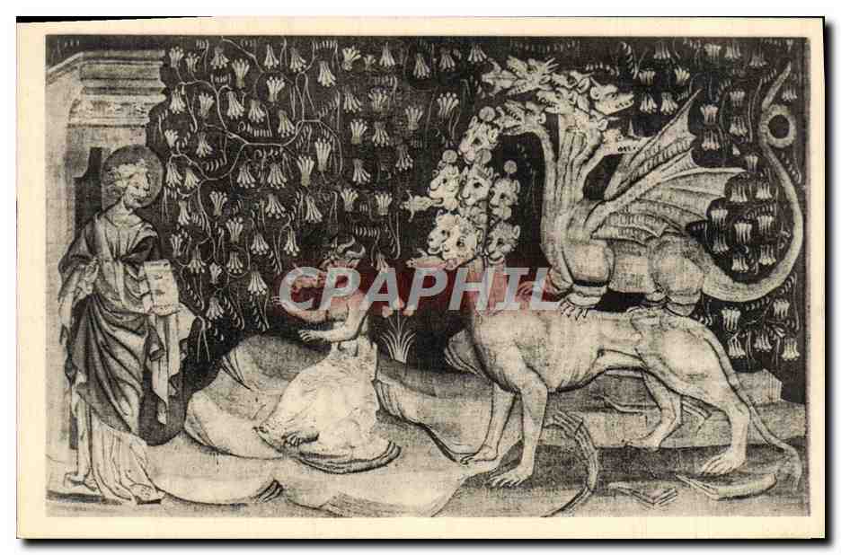 CPA Angers Musee des Tapisserles Apocalypse Le faux prophete la bete et le dragon vomissent des grenouilles