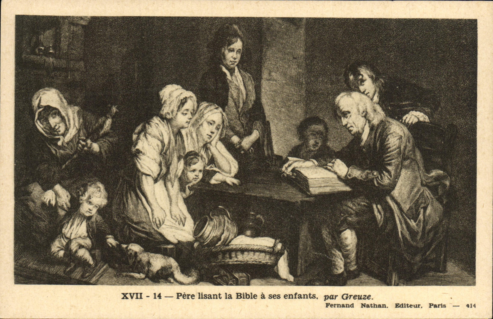 CPA Pere Lisant La bible A Ses Enfants Par Greuze
