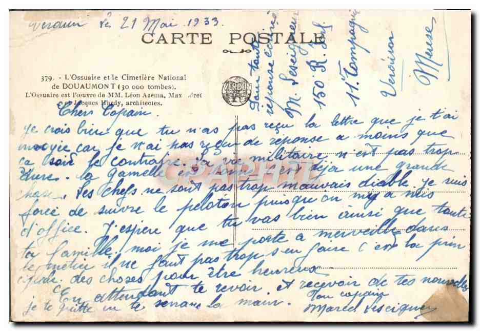 CPA L'ossuaire Et Le Cimetiere National De Douaumont — Verso