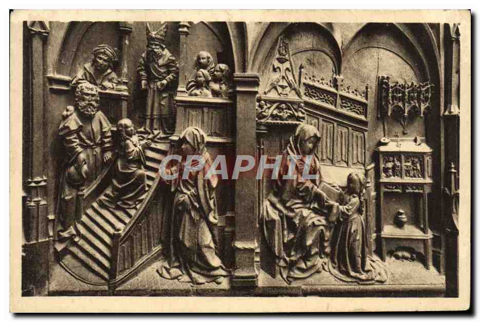 CPA Cathedrale d'Amiens Les Stalles Du Choeur Escalier Education de Marie Presentation de Marie au temple
