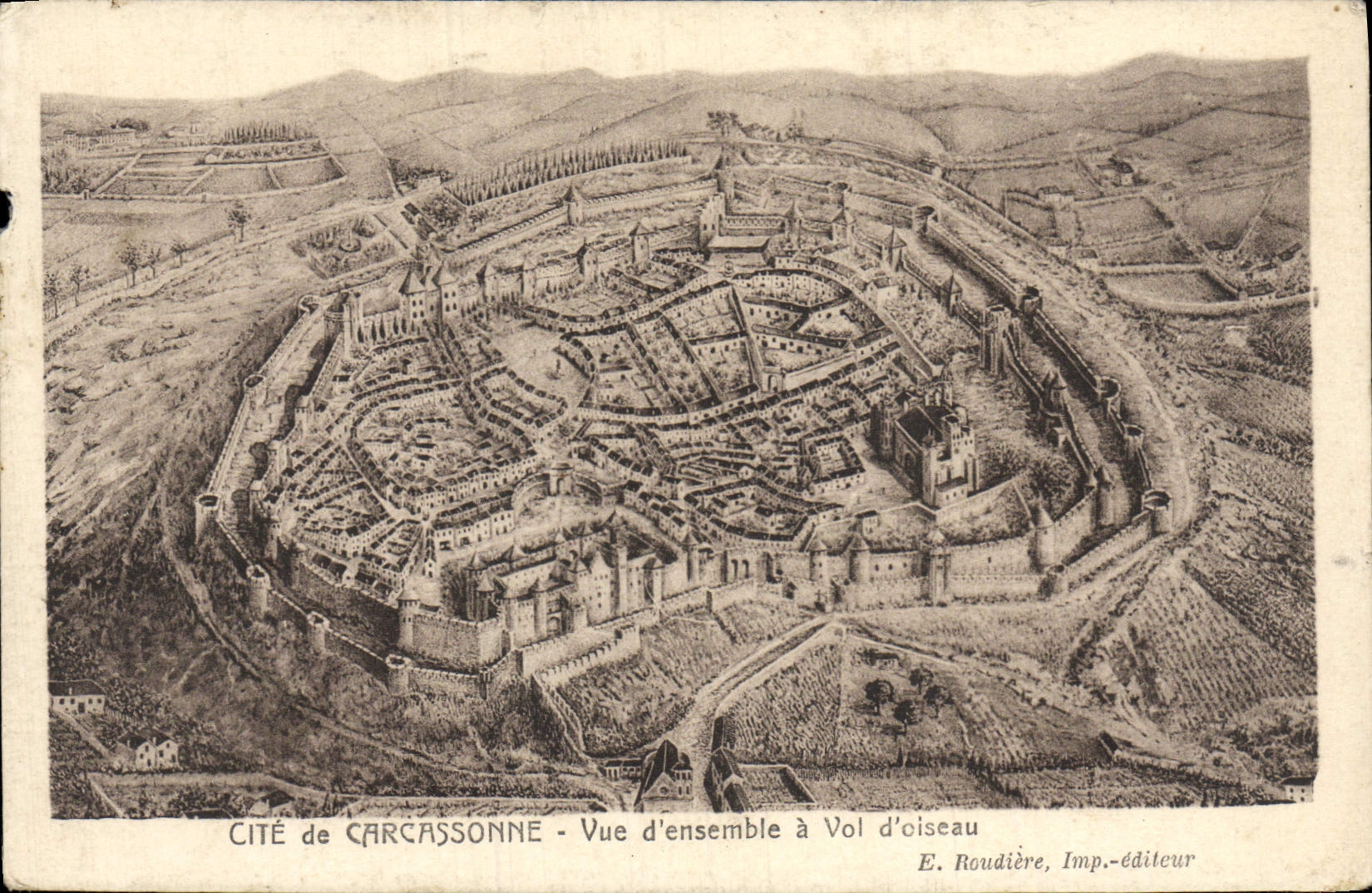 CPA Cite de Carcassonne Vue d'ensemble a Vol d'osieau 