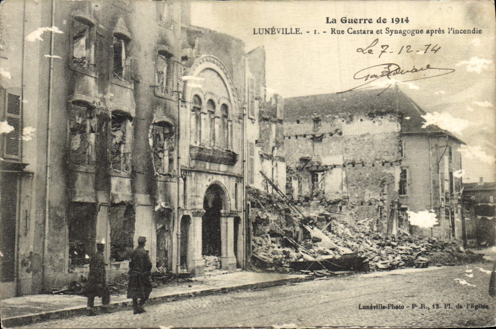 CPA Le Guerre De Luneville Rue Castara Et Synagogue Apres l'Incendie Judaica Juif Judaïca