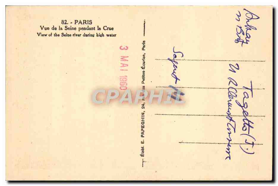 CPA Paris Vue De La Seine Pendant La Crue Peche Pecheur — Rückseite