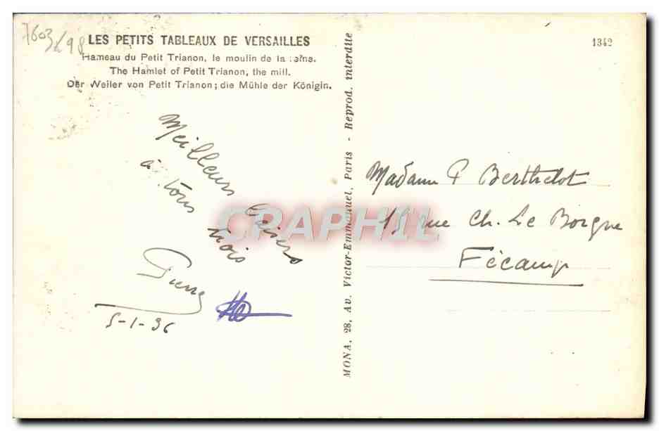 CPA Les Petits Tableaux De Versailles Hameau Du Petit Trianon Le Moulin De La reine — Verso