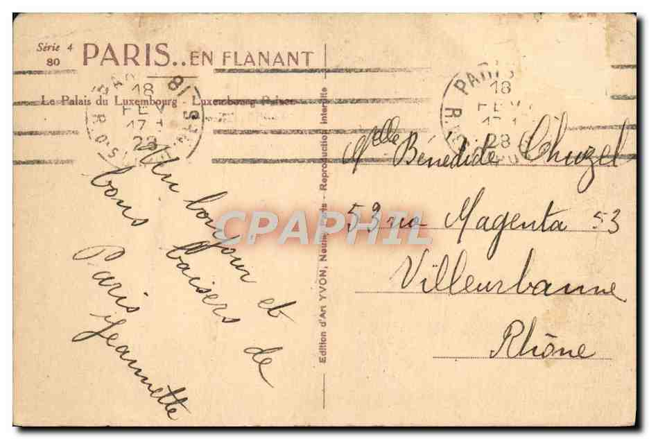 Le Palais du Luxembourg — Paris — Édition d'Art YVON, Série 4 n°80 — Verso