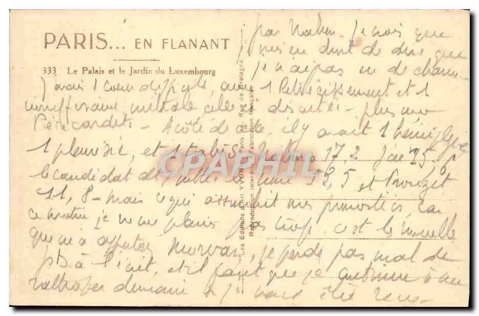 CPA Paris Palais du Luxembourg — Verso