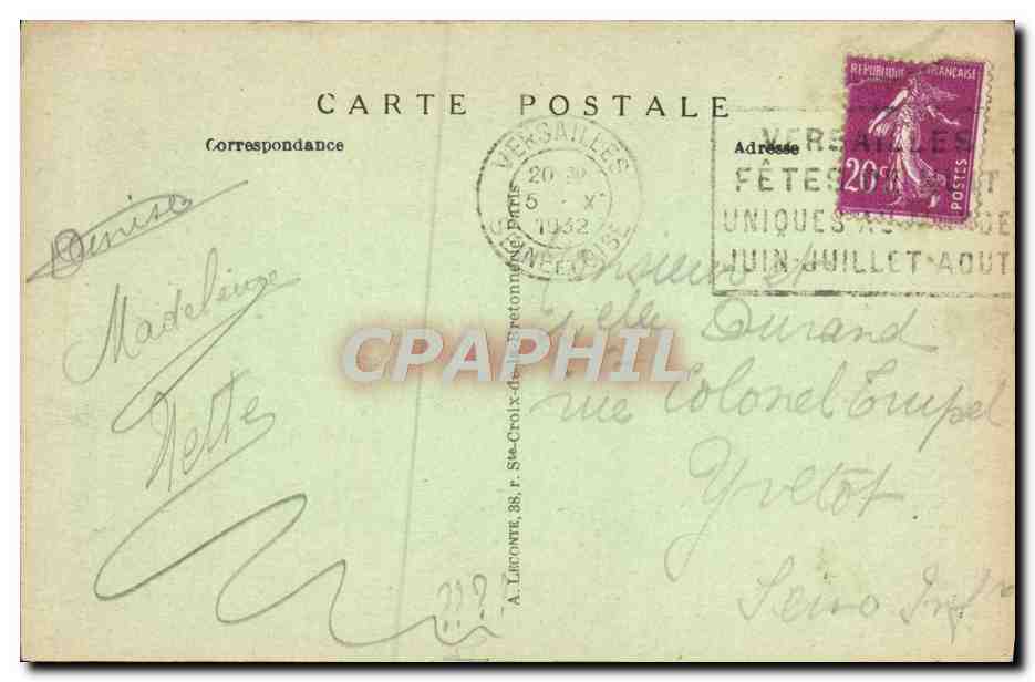 Versailles — Le bassin de Latone et le Tapis Vert — A.P. n°20 — Rückseite