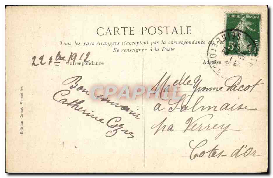 Versailles — Le Palais — Galerie des Batailles — Édition Gosset — Verso