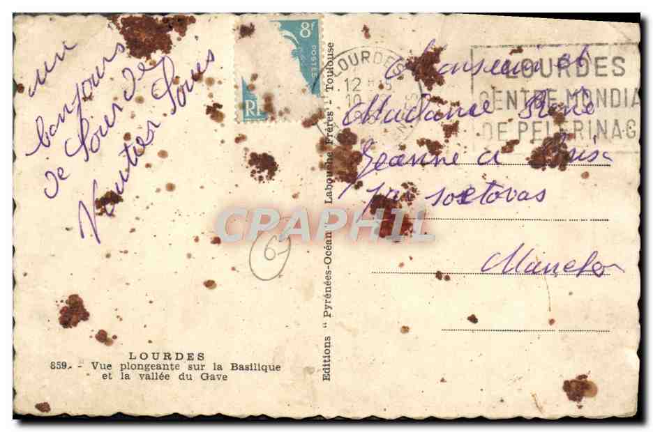 CPA Lourdes Vue Plongeante sur la Baslilque et la Vallee du Gave — Verso