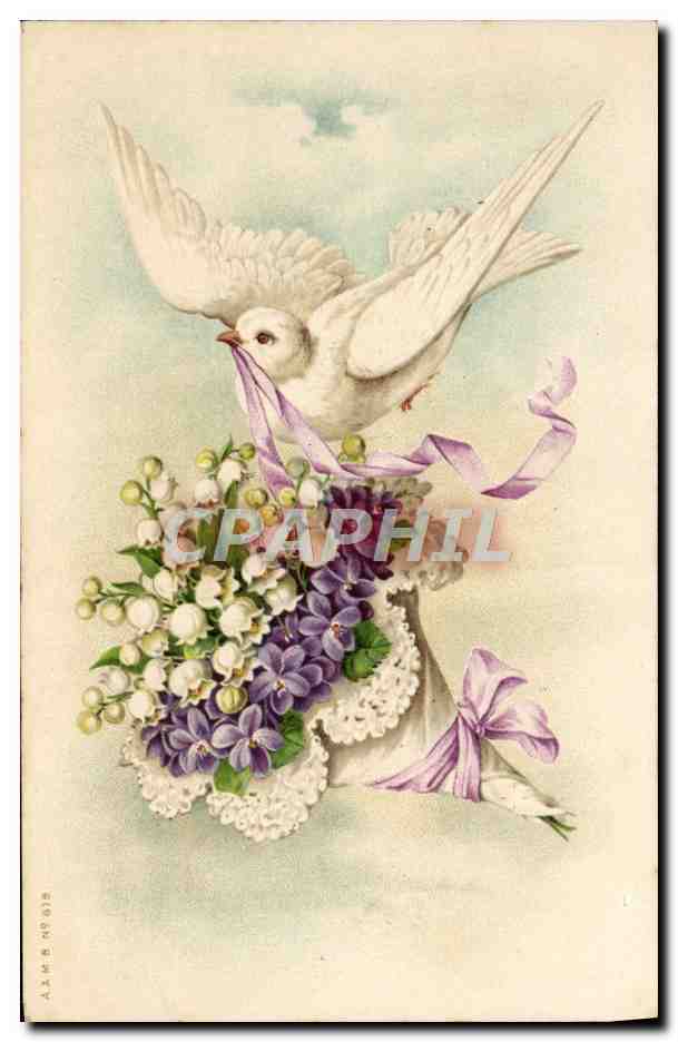 CPA Fantaisie Fleurs Colombe
