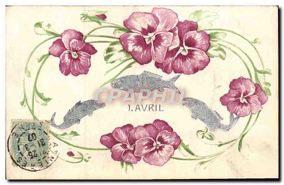 CPA Fantaisie Fleurs 1er Avril Poisson