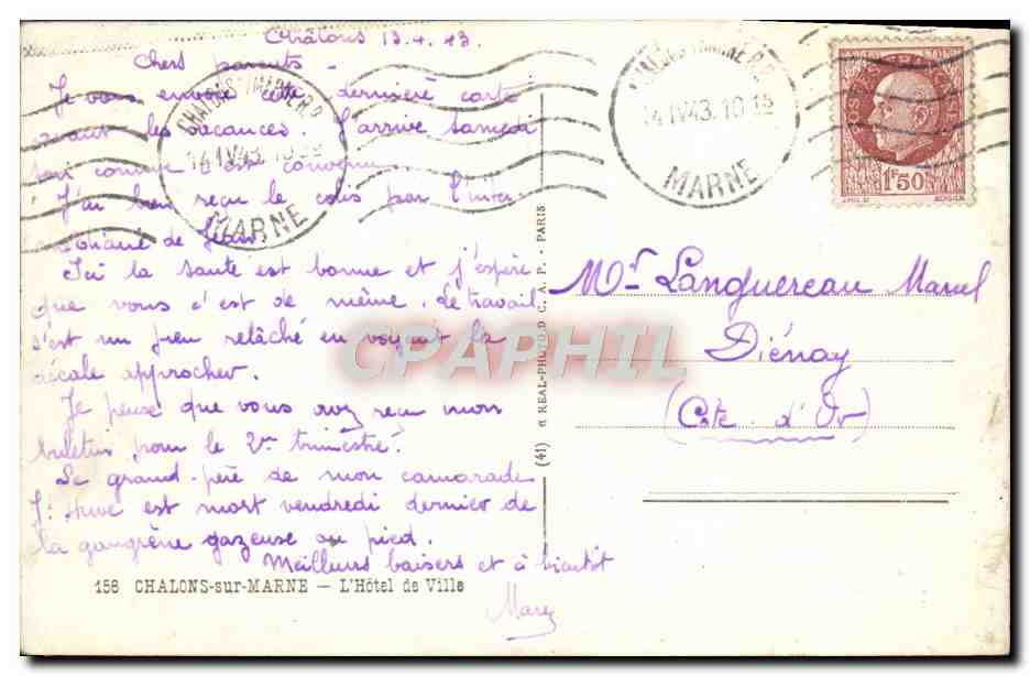 CPA Chalons sur Marne L'Hotel de Ville — Verso