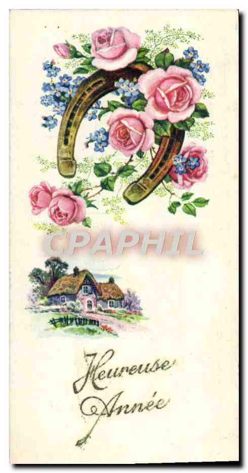 CPA Fantaisie Fleurs Fer a cheval