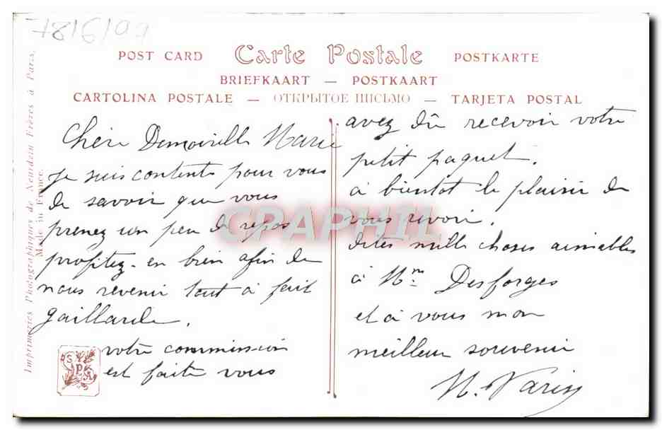 CPA Les iles labeaume Rene His Salon de 1913 — Verso