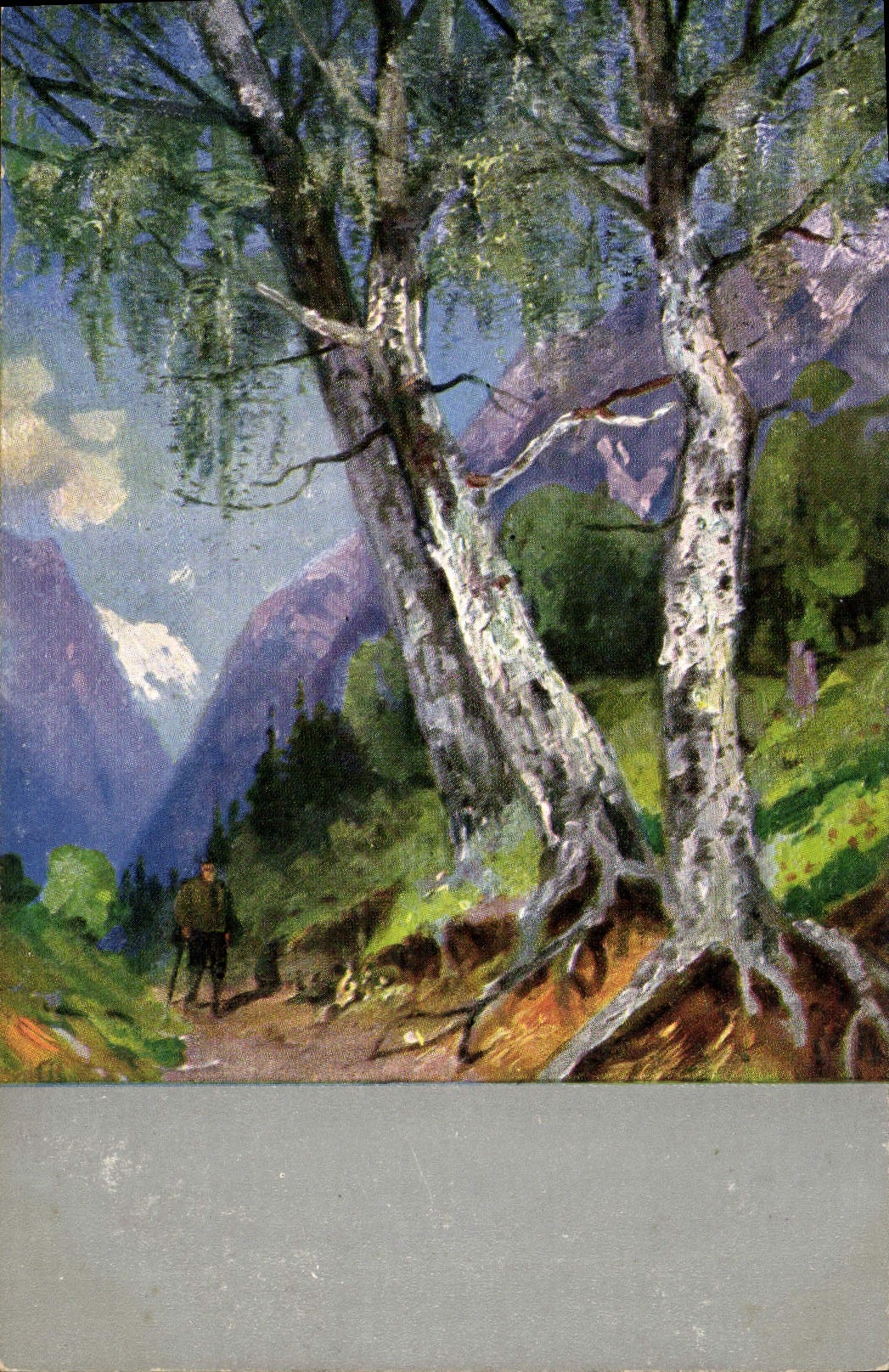 CPA Fantaisie Promeneur au bord du bois