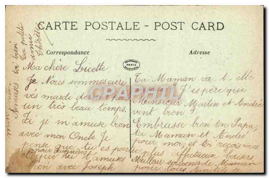 Paysage avec église et fleurs — éditeur Paudinère, n° 6300 — Verso