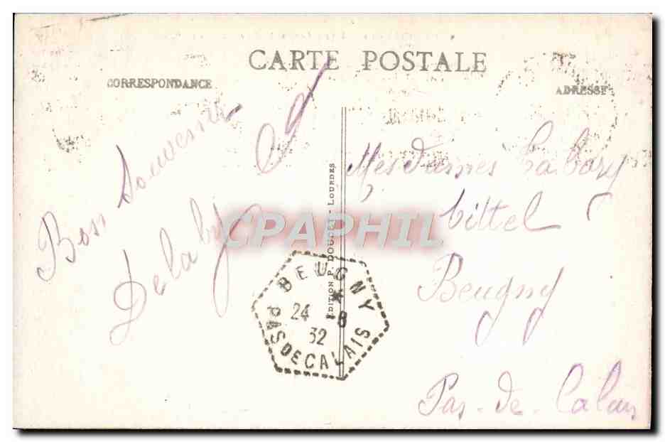 CPA Lourdes Le Chateau Fort et le Gave  — Verso