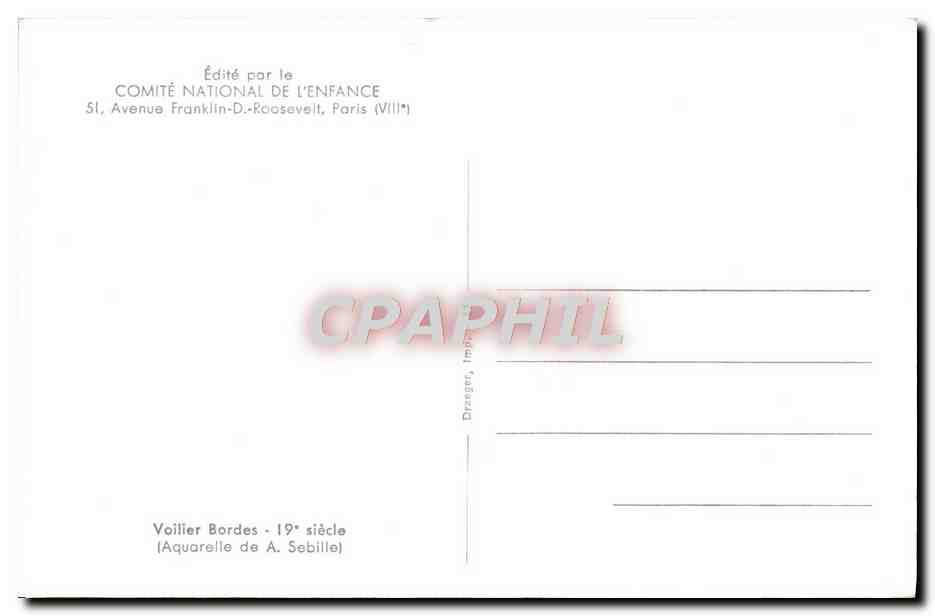 CPM Bateau Voilier 19eme A Sebille — Verso
