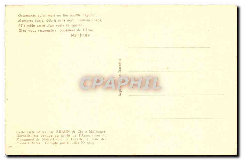 CPA ND De Lorette Carte Du Champ De Bataille d'Artois — Rückseite
