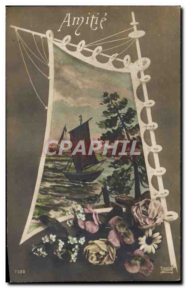 CPA Fantaisie Fleurs Bateau