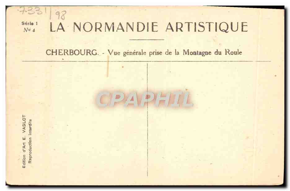 Cherbourg — General View Taken from the Montagne du Roule — Edition E. Vaslot — Back