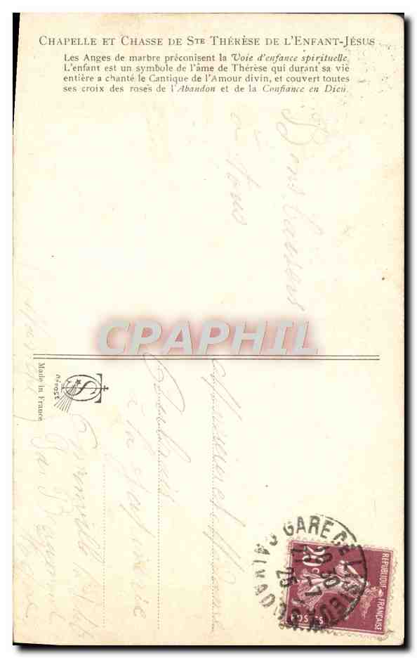 CPA Chapelle Et Chasse De Ste Therese De L'Enfant Jesus Lisieux — Verso