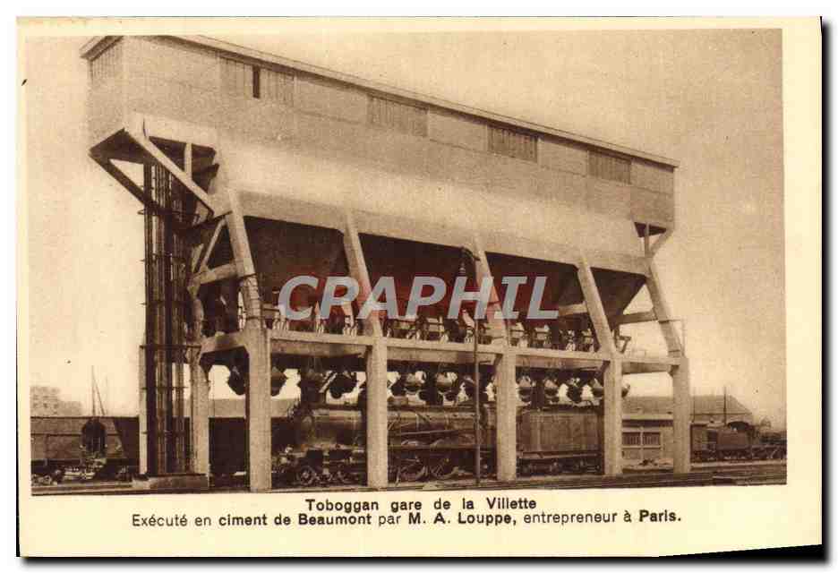 CPA Toboggan Gare De La Villette Execute En Ciment De Beaumont Par M A Louppe entrepreneur A Paris Train