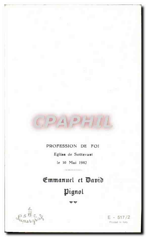 Image pieuse Profession de foi Eglise de Sottevast Emanuel David Pignol 30 mai 1982 — Rückseite