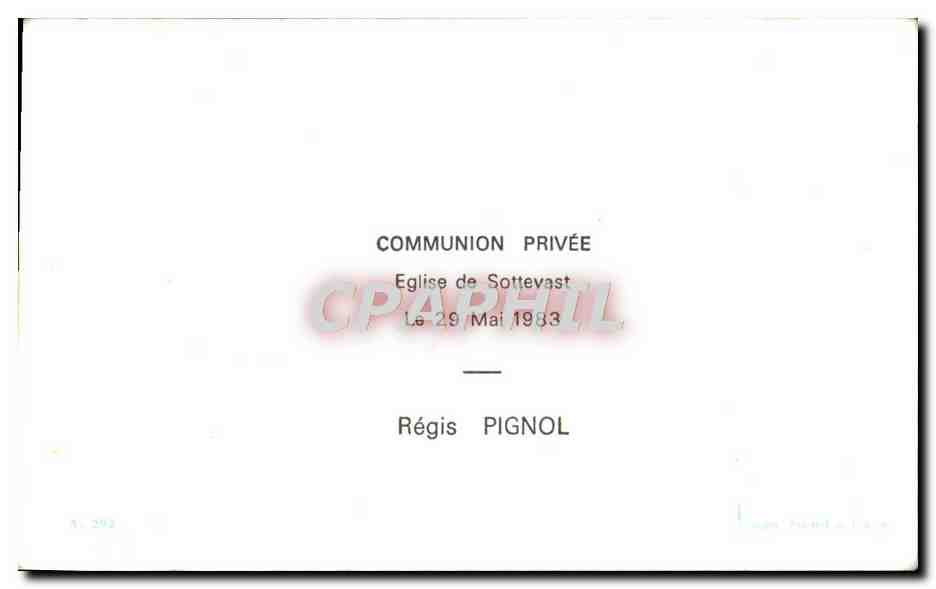 Image pieuse Berge Angeaux Communion Eglise de Sottevaast Regis Pignol 29 mai 1983 — Rückseite