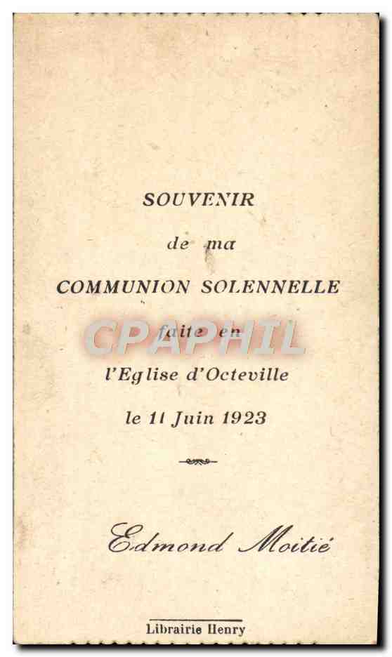 Image pieuse Communion Eglise Octeville 11 juin 1923 Edmont Moitie — Back