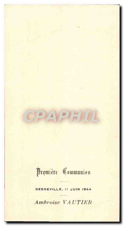 Image pieuse Laissez Venir a Moi Les Petits Enfants Communion Besneville 11 juin 1944 Ambroise Vautier — Verso