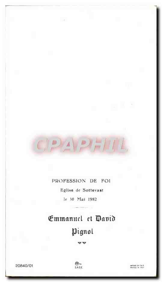 Image pieuse Profession de Foi Eglise de Sottevast 30 mai 1982 Emmanuel David Pignol — Rückseite