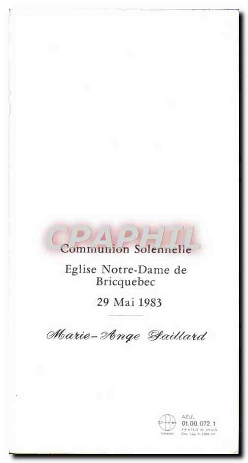 Image pieuse Communion Solennelle Eglise Notre Dame De Bricquebec 29 mai 1983 Marie Ange Gaillard — Rückseite