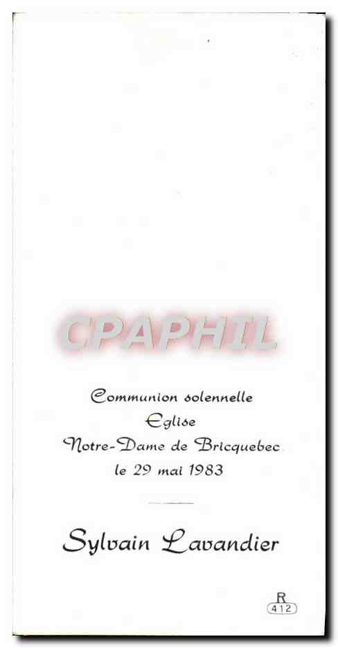 Image pieuse Communion Eglise Notre Dame de Bricquebec 29 mai 1983 Sylvain Lavandier — Rückseite