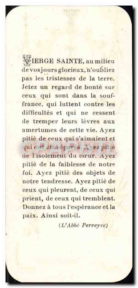 Image pieuse Vierge sainte — Rückseite