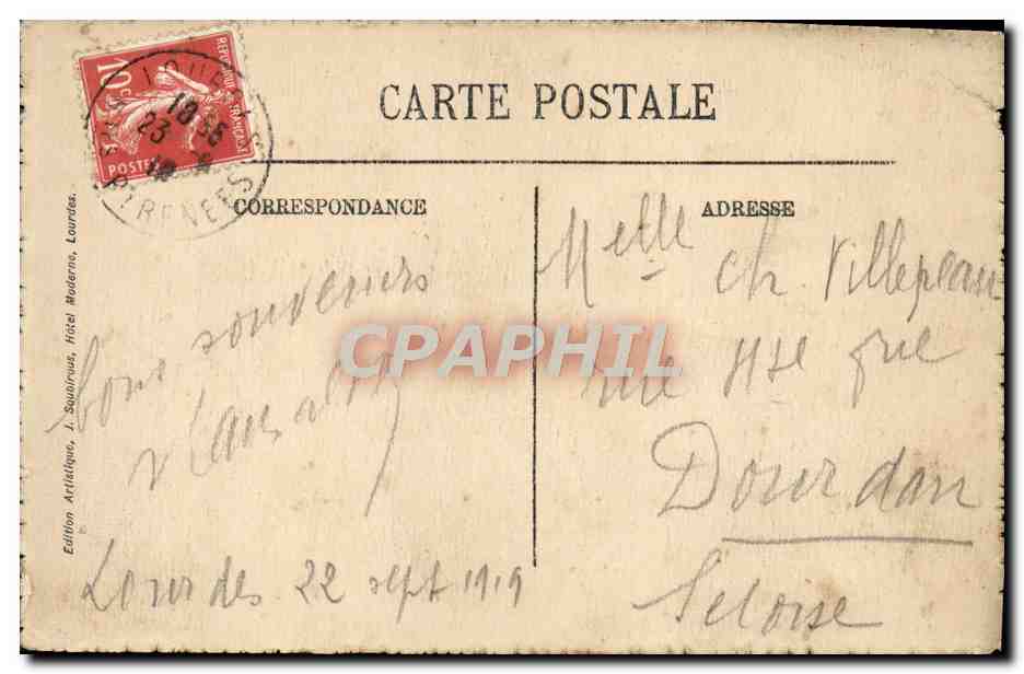 CPA Lourdes Vue Vers Le Chateau — Verso